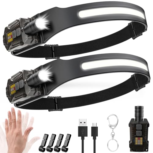 Stirnlampe LED Wiederaufladbar,2000 Lumens 230° Weitwinkel Zoombare Kopflampe mit Sensor,9 Lichtmodi mit UV Lampe,Abnehmbare magnetische...