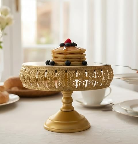 Image of Vintage Gold Cake Stand - 8 Inch Round Ornate Metal Cupcake Holder, Elegant Dessert Display Platter for Weddings, Birthday Parties, Baby Showers, and Afternoon Tea (Oval)