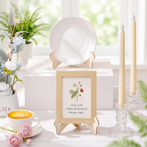 Image of RattanView 6 inch 24 Pcs Wooden Plate Stands for Display Picture Holder Stand | Detachable Wooden Easel Plate Display With 3D Interlocking Design, Stable Holder For Photos, Frames, Weddings And Exhibits
