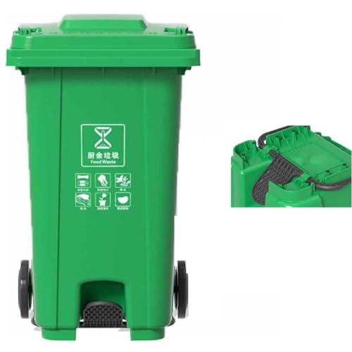 UCKYSU Cubo Basura Exteriores Pedal Cocina Con Ruedas Tapa For Uso Comercial Manos Libres Fácil De Usar(Green,240L)