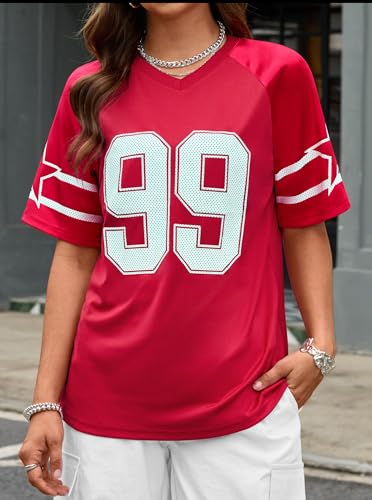 Image of LovelyWholesale Women's Oversized V Neck Jersey Shirts Summer Football Graphic Tee