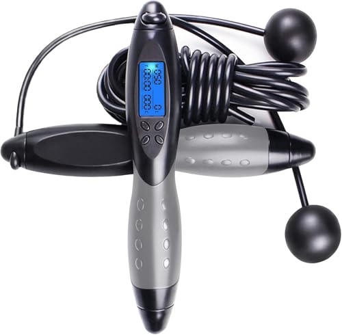 縄跳び デジタルカウント速度ジャンプロープカウンター エア縄跳び、屋内外用 フィットネス ボクシング トレーニング 調節可能 加重 メンズ レディースジャンプロープ 縄なし 消費カロリー 跳び式 ダイエットトレーニング用 大人用 子供用 コードレス (ブラ