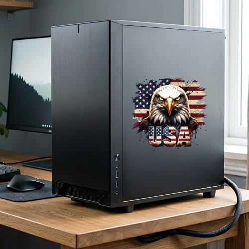 Image of 2-Piece American Flag Eagle Patriotic Car Decal | 5.9-inch waterproof car window decal for vehicles, trucks and laptops