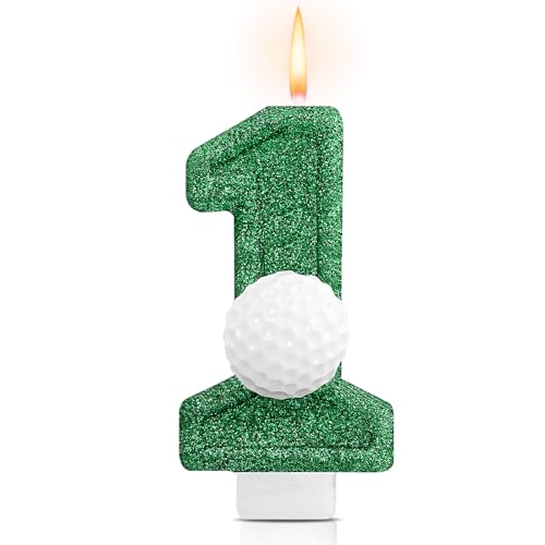 Conelist Golf 1 Candle for First Birthday Green Number 1 Candle Glitter Golf Party Decorations for Sport Birthday Cake Topper Anniversary Party Supplies