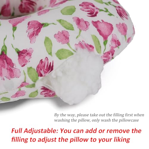 Image of Ear Piercing Pillow for Side Sleepers, Pillow with an Ear Hole for CNH and Ear Pain Ear Inflammation Pressure Sores, O-Shaped Side Sleeping Pillow, Ear Guard Pillow (Rosered Iris Flowers)