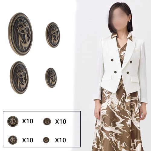 EMSea 40Pcs Metal Blazer Buttons Antique Suits Button Set Alloy Shank Buttons Vintage Buttons Kit Clothing Accessories for Coats Uniforms Jackets Brown - Image 3