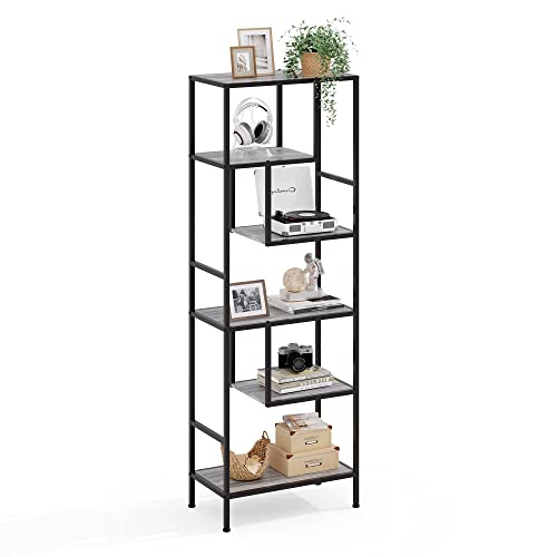 Linsy Home Bookshelf, 5 Tier Wood And Metal Book Shelf, 68 Inches Display Tall Bookcase, Open Display Shelves For Living Room Bedroom Home Office, Grey #TOP5