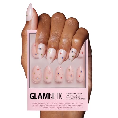 Glamnetic Press On Nails, Short Almond Glossy, Fake Nails 30pc Nail Kit