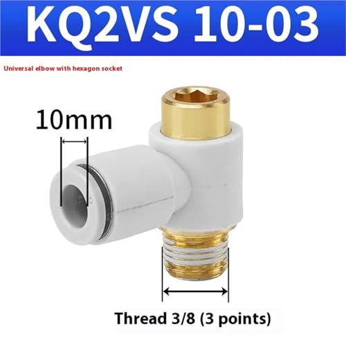 Codo neumático KQ2VS 10-03S de unión rápida hexagonal para tubo PU de gas 2