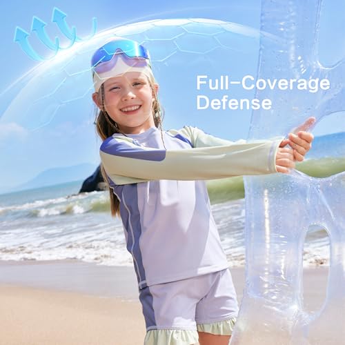 Image of KOCOTREE Toddler UPF 50+ Swimsuit Set - 2PC Long Sleeve Rash Guard & Shorts, Water-Activated Color Change UV Protection