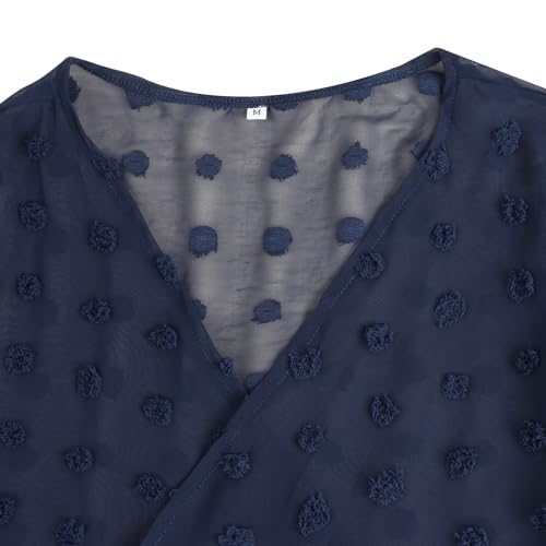 Image of Womens Summer Open Front Half Sleeve Lightweight Swiss Dots Cardigan Loose Kimono Sheer Beach Cover Up