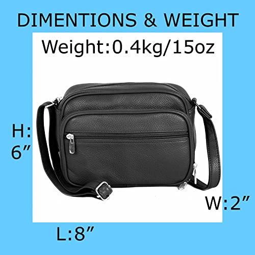 Cowhide Leather Women's Shoulder Purse Small Cross Body Organizer Bag With Many Pockets (Black-Accrdn) #TOP1