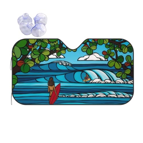 ハワイ 海 休暇 ビーチ 車用サンシェード 車窓日よけ おしゃれフロントガラス用 日焼け防止 断熱 遮光 日除け 紫外線対策 日焼け防止 防風 霜除け 吸盤4個付 車用品