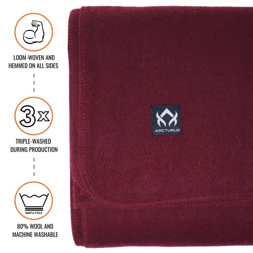 Image of Arcturus Military Wool Blanket, Warm, Thick, Washable Wool Blanket for Camping, Outdoors, Tailgating, Stadium, Picnic, Hunting, Travel & Bushcraft Survival Gear, Large, 64 inch x 88 inch, 4.5 lb, Wine