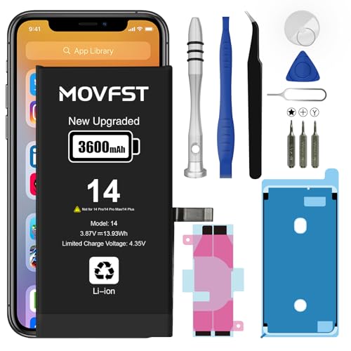 MOVFST Replacement for iPhone 14 Battery,3600mAh Li-ion Polymer High Capacity Battery Fit for iPhone 14 Model A2882 A2649 A2881 A2884 A2883 with Repair Tool Kits