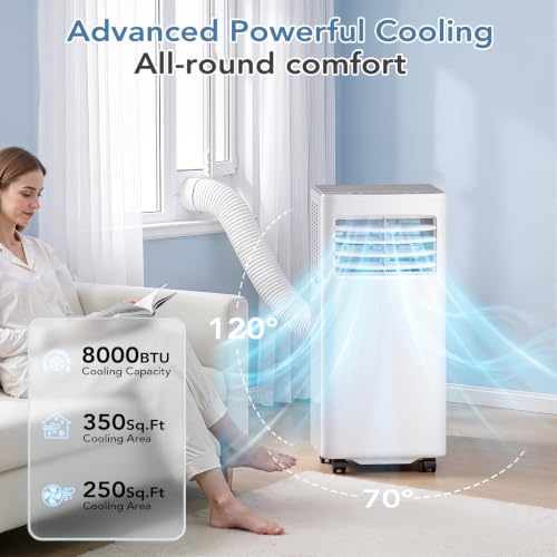 Image of Antarctic Star 8000 BTU Portable Air Conditioner, 4-in-1 Portable AC Unit Cool up to 350 Sq.Ft, 4 Modes Room Air Conditioner with Remote /24Hrs Timer /360 Wheels, Window Installation Kit Included