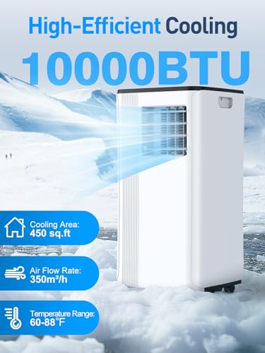 Portable Air Conditioners - 2025 Upgraded 10000 BTU Portable AC for Room up to 450 Sq. Ft, 3 in 1 AC Unit with 24H Timer, Smart Sleep Mode, Remote Control, Air Cooler for Bedroom Kitchen Small-Rooms