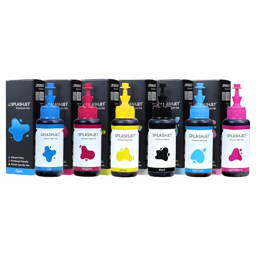 Splashjet T673 Compatible Refill Ink for Epson L805, L800, L1800, L810, L850 Printer - Compatible Ink Bottle for Epson T673 Ink Code (70gm x C/M/Y/Bk/LC/LM) Ink Color (Set) - 501717