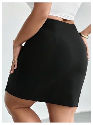 WDIRARA Women's Plus Size Ruched Bodycon Skirt High Waisted Button Split Hem Short Skirts2