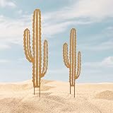 2PCS Unique Metal Cactus Yard Garden Stake, Saguaro Cactus and Plants Decor for Desert Garden Outdoor Decoration and Lawn Art