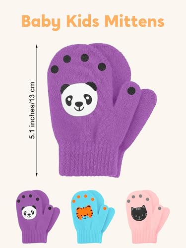 Image of Cooraby 6 Pairs Toddler Magic Stretch Mittens Winter Unisex Baby Knitted Gloves Mittens