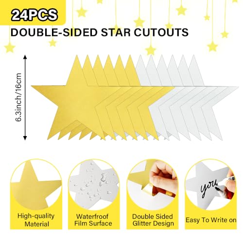 Image of 24PCS Star Cutouts, Double Printed Paper Stars Cutouts, 6 Inch Cardboard Star Cutouts, Glitter Stars Decorations for Christmas Wedding Movie Night Classroom Wall Party Supplies, Gold Silver