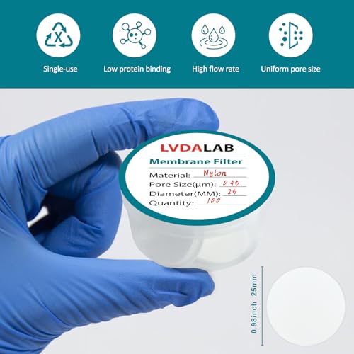 Image of Nylon Membrane Filters, LVDALAB Hydrophilic Membrane Disc Filter Lab Filter Paper with 0.45m Pore Size and 25mm Diameter Pack of 100, Non Sterile