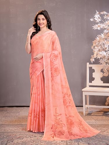 Image of Garden Vareli Floral Print Chiffon Saree