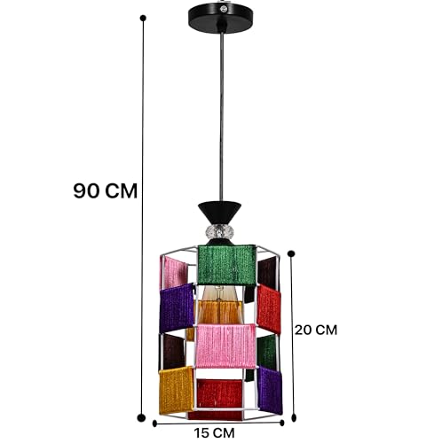 Image of Groeien Crystal Silk Weave Loom Metal Hanging Pendant Ceiling Lamp Fixture | Chandelier for Home, Indoor, Outdoor,Living Room, Bedroom(Bulb Included)(Silk-WrapHex, 1)