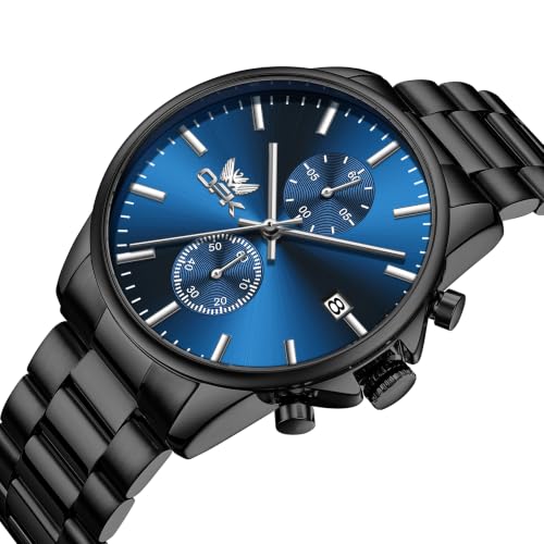 Image of OPK Mens Chronograph Watch Stainless Steel Strap Date Display Luminous Waterproof Business Wrist Watch