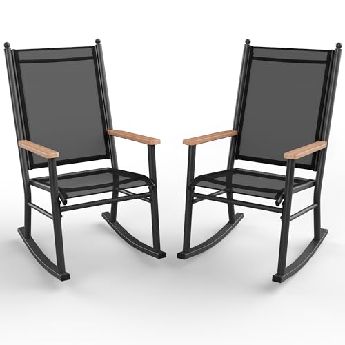 Shintenchi Outdoor Rocking Chairs Set of 2 Upgraded High Back Patio Rocking Chair Set Breathable Textilene Fabric Outdoor Rocking Chair for Porch Patio Garden Balcony Black