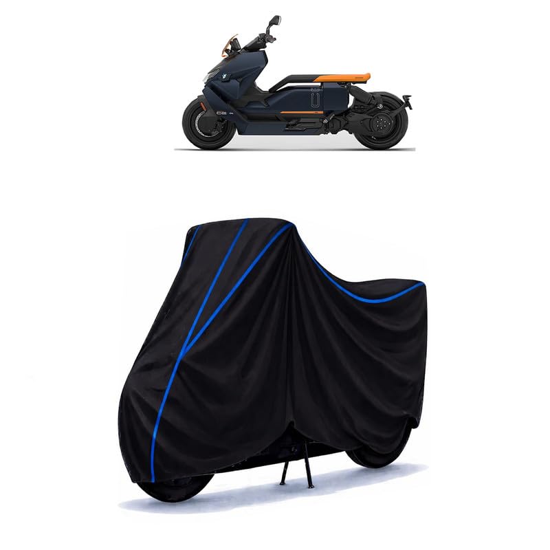 Image of Scooty Cover Water Resistant for BMW CE 04 | Universal Scooter & Bike Cover | Heavy Duty UV Dust, Rain & Scratch Protection Weather Indoor Outdoor | Black with Blue Piping