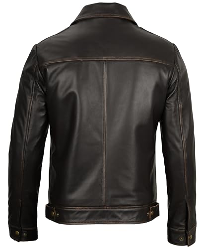 Image of Decrum Vintage Style Mens Leather Jacket - Real Lambskin Classic Shirt Collar Leather Jackets for Men