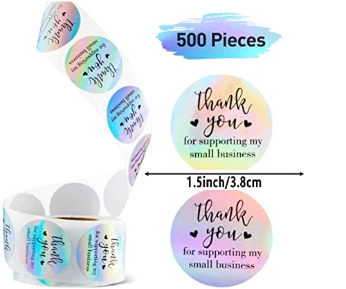 500 Pieces 1.5'' Thank You For Supporting My Small Business Stickers Roll Stickers Adhesive Holographic Stickers Rainbow Stickers For Business Online Retailers Boutiques Shops #TOP1