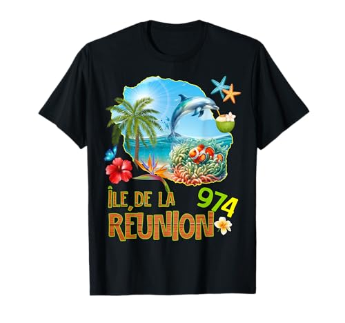 Ile De la Réunion Dauphin Et Poisson Homme Femme Et Enfant T-Shirt