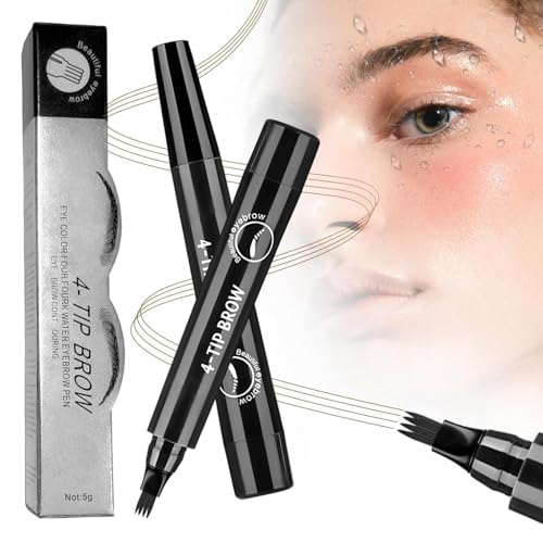 Generic 2PC Microblading Eyebrow Pencil,2026 Upgraded 4 Tipped 3D Waterproof Brow Pencil with,Micro-Fork Tip Easy to Create a Natural Makeup Look, Suitable For All day use (Dark Brown)