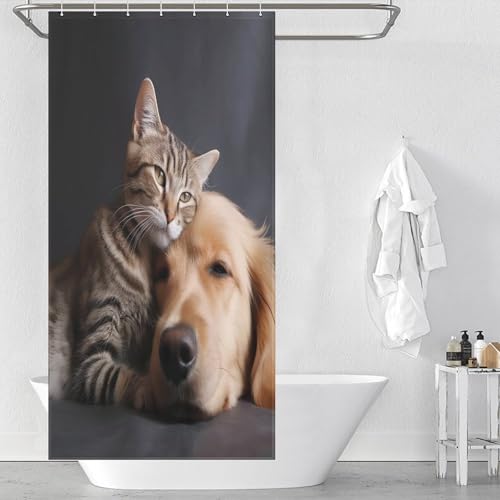 Rideau de douche chien imperméable anti-moisissure en polyester 92x183 cm avec anneaux