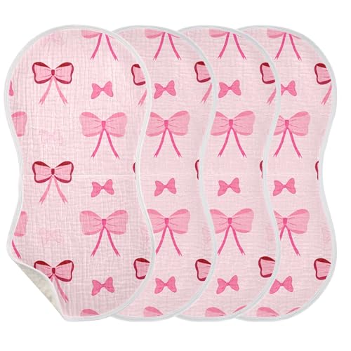 xigua Bows Muslin Baby Burp Cloths Set of 4, Super Soft & Absorbent Burping Rags, Cotton Burp Clothes Shower Gift for Newborn, Baby Girls and Boys3