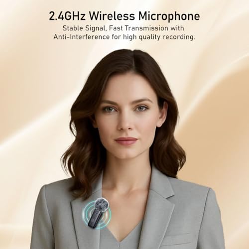 Image of pTron KWM-2 Type C Wireless Microphone with Charging case w /Noise Cancellation, 48Hrs Battery, 20m Wireless Range, Collar Mic for DSLR /iPhone /Android, Vlog, Streaming /Zoom Meeting (Black)