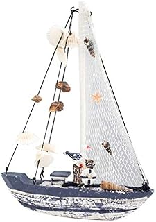 SUPVOX Sailboat Decoration Wooden Sailing Boat Model with Seagull Seashell Nautical Gift Tabletop Ornament for Home Decoration Size S