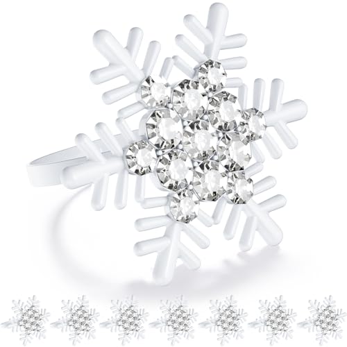 ZeeDix Set of 8 Christmas Snowflake Napkin Rings for Dinning Table Setting- White Rustic Dinner Tables Setting Decoration for Wedding Receptions, Christmas Holiday Party Dinner Parties