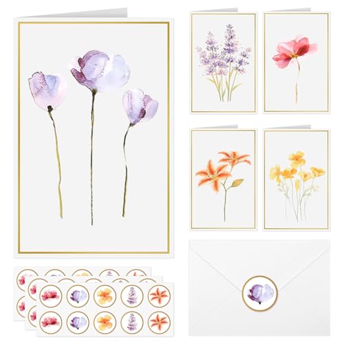 Blank Cards, 30 Pack Greet Cards, Blank Card And Envelopes Elegant Blank Note Perfect Stationary Set 5 Assorted Floral Designs For Thank You Wedding Invitations Birthday