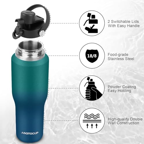 Image of Insulated Water Bottle 40oz with Straw /Spout Lids, Stainless Steel Water Bottles Keep Cold 24h&Hot 12h, Metal Water Bottle with Straw that Fits in Cup Holder, Water Bottle Leak-proof,BPA Free