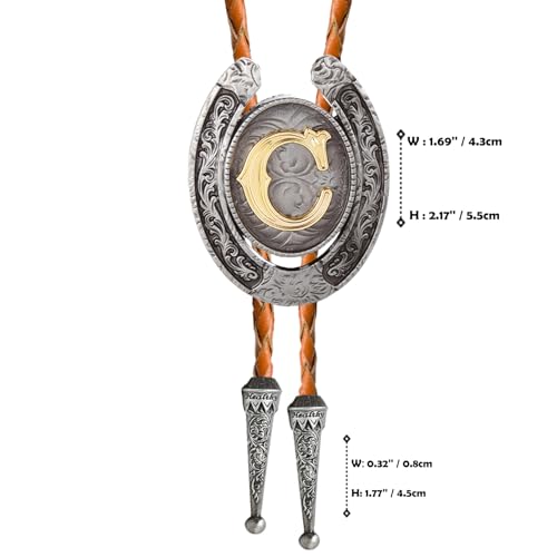 Image of Bolo tie for Men Western Cowboy Brown Leather Necktie Initial Letter ABCDJMR to Z Bolo ties for Women