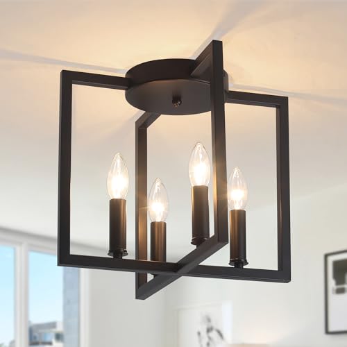 Febeleven Semi Flush Mount Ceiling Light Fixture, 4-Light Black Ceiling Light Fixture, Modern Farmhouse Industrial Close to Ceiling Lights for Kitchen Living Room Bedroom Hallway Foyer by Febeleven - Used condition - US$32.22