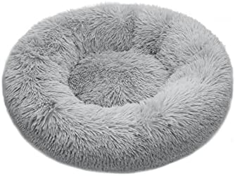 TOHDNC Cat Dog Round Bed, 50cm Cozy Plush Pet Bed Cuddler with Non-Slip Bottom For Small Medium Pets Calming Bed Nest (Light Grey)
