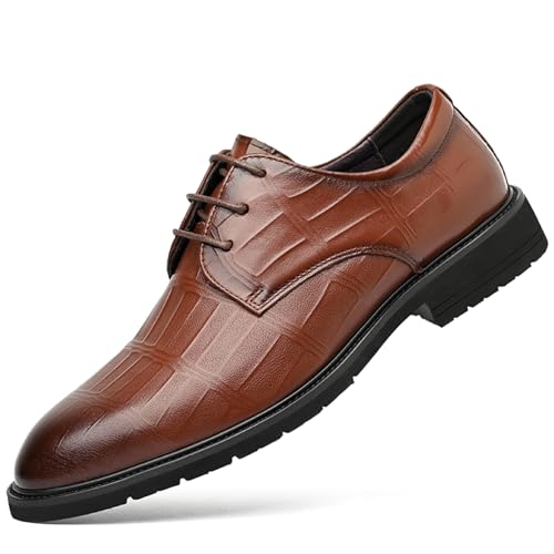 Men's Genuine Leather Lace Up Formal Oxford Shoes Round Toe Anti-Slip Rubber Sole Tuxedo Dress Shoes for Wedding Party Office Business Work