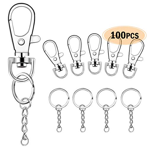 100 Pcs Lanyard Snap Hooks and Key Rings with Chain and Jump Rings for Keychain Lanyard DIY Jewelry Crafts Accessories(50 Pcs Swivel Snap Hooks +50 Pcs Flat Keychain Rings with Jump Rings)