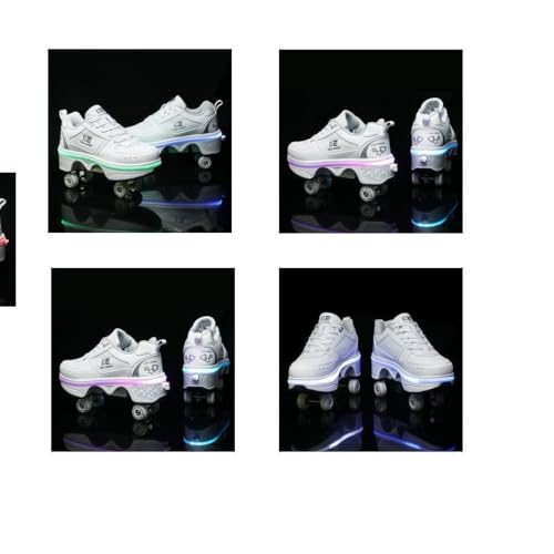 Image of 2-in-1 Roller Skates & Sneakers Unisex Retractable Wheels Outdoor Fun & Fitness Kick Roller Shoes (36)