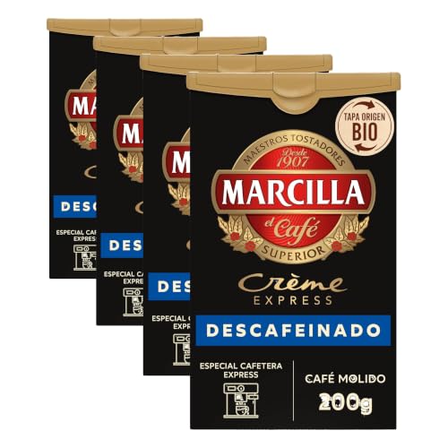 Marcilla Café Molido Crème Express Descafeinado Mezcla 200 g (Paquete de 4)
